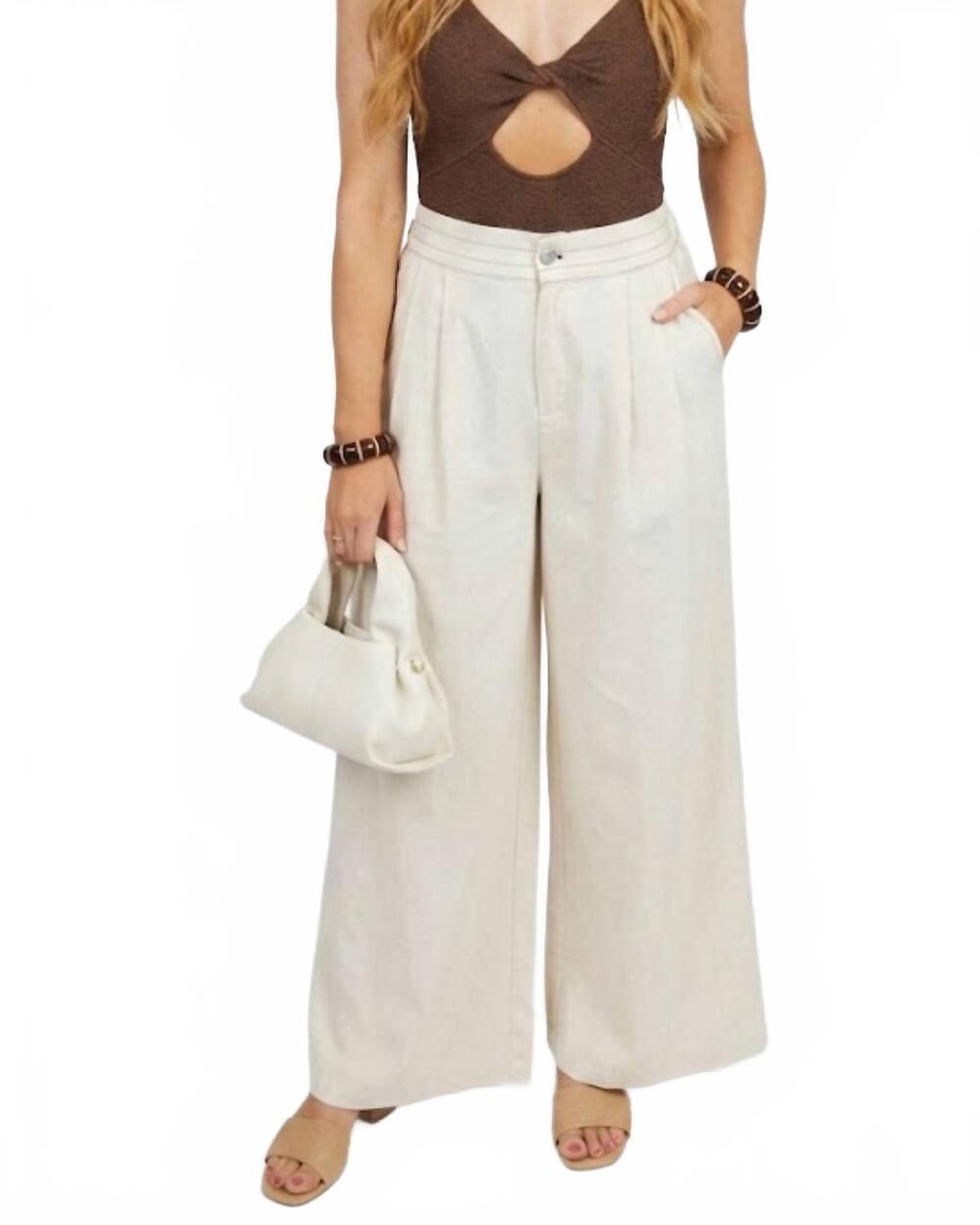 NEW HEYSON high rise wide leglinen trousers in cement